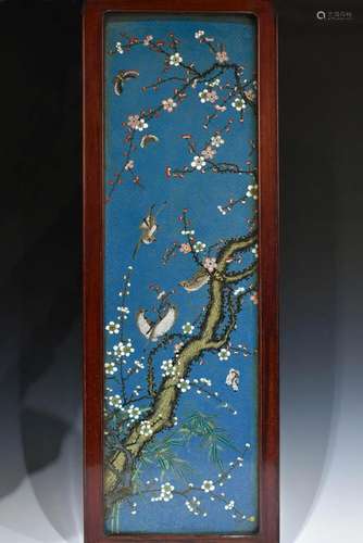 A LARGE CLOISONNE ENAMEL â€œFLOWER AND BIRDâ€ HANGING BOARD ...