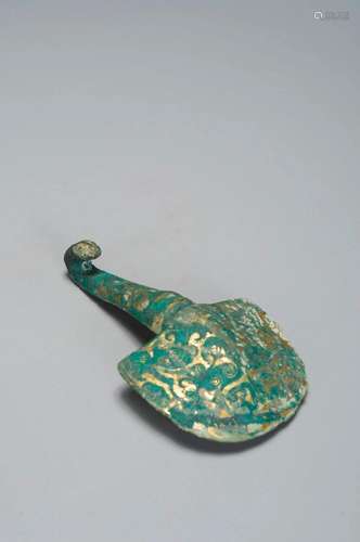 A BRONZE GOLD- INLAID BELT HOOK WARRING STATES PERIOD