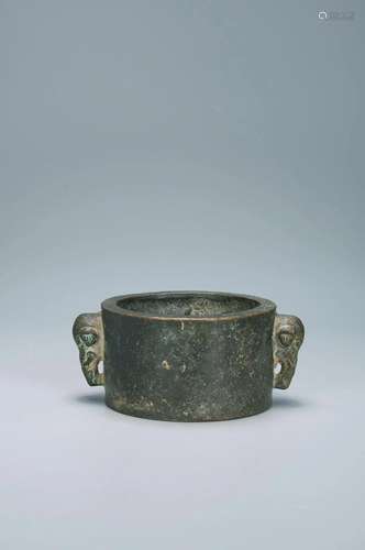 A BRONZE â€œELEPHANTâ€ EAR CENSER QING DYNASTY