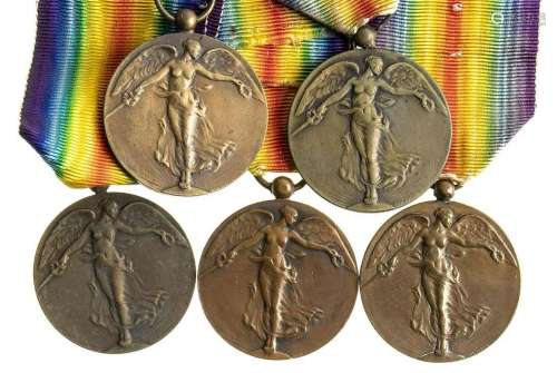 BELGIUM LOT OF FIVE INTERALLED VICTORY MEDALS BRONZE, 36 MM ...