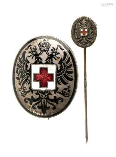 AUSTRIA-HUNGARY BADGE AND PIN OF THE IMPERIAL RED CROSS SILV...