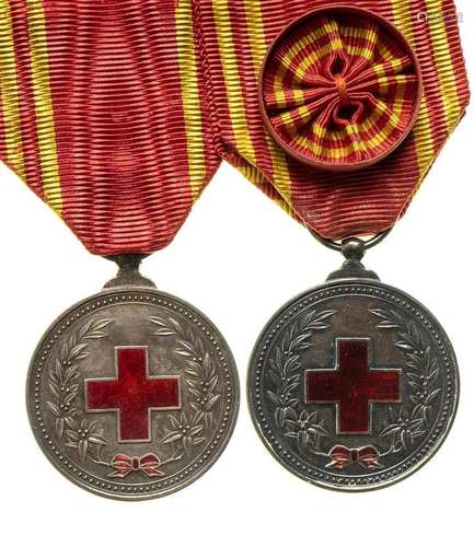 CHINA A LOT OF TWO MEDALS OF THE RED CROSS SILVER, ENAMEL, 3...