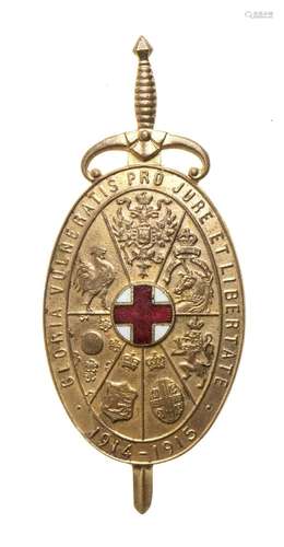 FRANCE BADGE OF THE RED CROSS GOLDEN METAL, 54X23 MM OVAL BA...