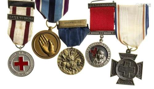 INTERNATIONAL A LOT OF FIVE NURSE AND RED CROSSMEDALS VARIOU...
