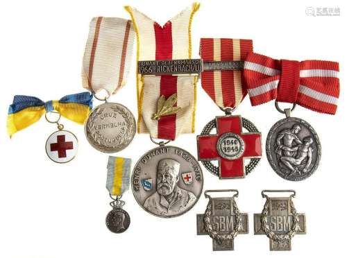 INTERNATIONAL LOT OF MEDALS AND BADGES SWISS DUNANT MEDAL, T...