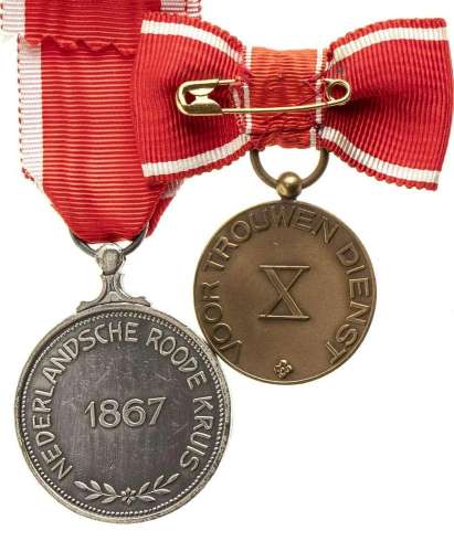HOLLAND TWO RED CROSS MEDALS WHITE METAL, BRONZE, ENAMELS, 3...