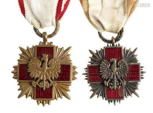 POLAND LOT OF TWO RED CROSS MEDALS BRONZE, ENAMEL, 38 MM ONE...