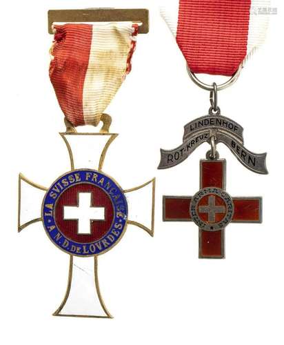 SWITZERLAND TWO CROSS MEDALS BRONZE, SILVER ENAMELS ORIGINAL...