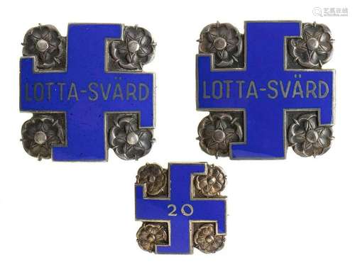 FINLAND THREE FIGHT-SVARD BADGES SILVER, ENAMELS, 27.7-18.6 ...