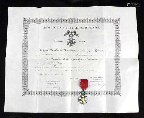 FRANCE LEGION OF HONOR WITH DIPLOMA OF CONCESSION OF THE THI...