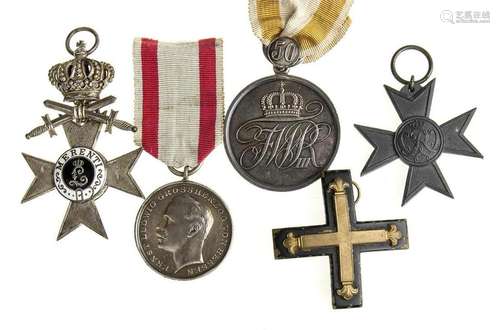 GERMANY, ANCIENT STATES LOT OF FIVE MEDALS AND DECORATIONS M...