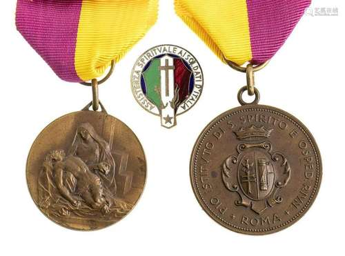 ITALY, KINGDOM TWO MEDALS OF HOSPITAL MERIT AND A BADGE OF S...