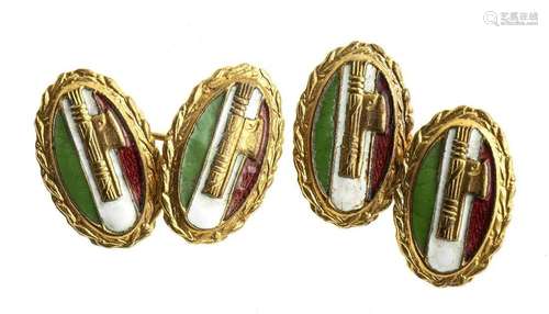 ITALY, KINGDOM PAIR OF PNF CUFFLINKS GOLDEN METAL, ENAMELS V...