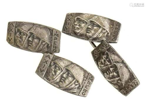 ITALY, KINGDOM PAIR OF CUFFLINKS SILVER METAL PROPAGANDA GEM...