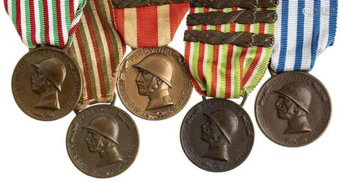 ITALY, KINGDOM LOT OF FIVE VICTORY MEDALS BRONZE, 29,7 MM LO...