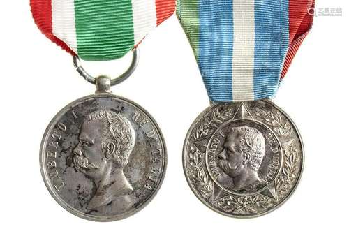 ITALY, KINGDOM LOT OF TWO MEDALS SILVER, 31MM, 32MM LOT COMP...