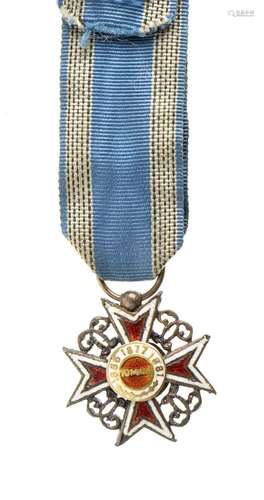 ROMANIA ORDER OF THE CROWN MINIATURE SILVER, 18X18 MM WITH O...