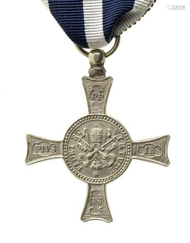 VATICAN CROSS OF MENTANA SILVER METAL, 41 MM NON COEVAL RIBB...