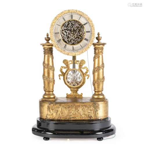 Gilded wood and bronze table clock