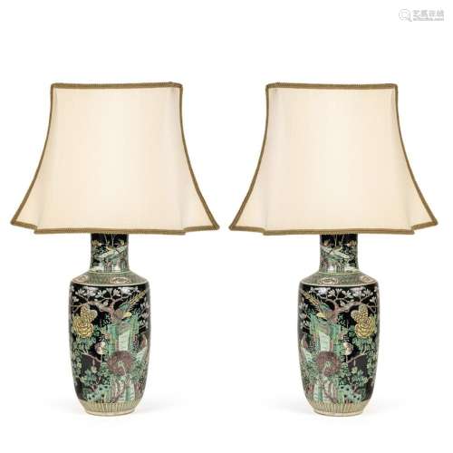 Pair of electrified porcelain vases