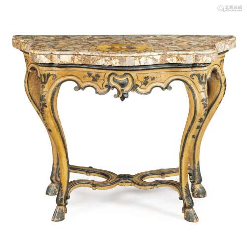 Lacquered wood and marble console
