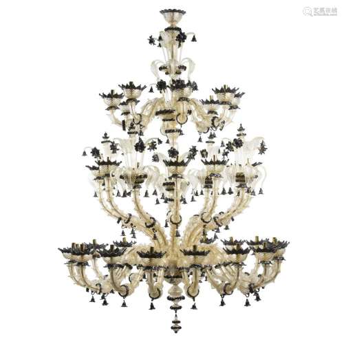 Rezzonico 36 lights in transparent, gold and black glass cha...