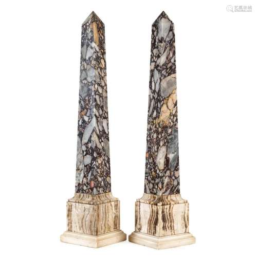 Pair of polychrome marble obelisks
