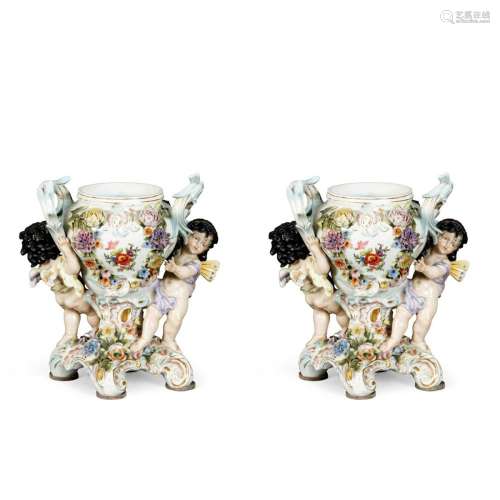 Pair of polychrome porcelain vases