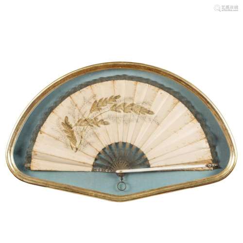 Metal, lacquered wood and fabric fan