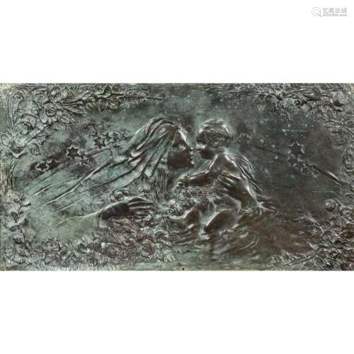 Patinated bronze plate