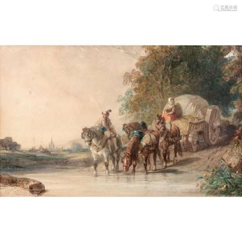 FRANCOIS JULES COLLIGNON (?-1850) Le passage du gué Aquarell...