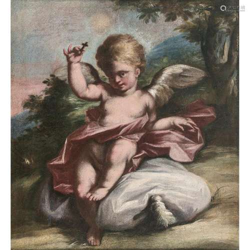 ÉCOLE GENOISE DU XVIIe SIÈCLE Jeune ange portant une croix T...