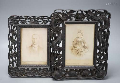 A Chinese carved hongmu ‘dragon’ photo easel frame and a sim...