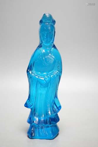 A Chinese blue glass figure of Guanyin 27cm