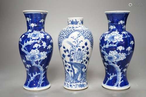 Three Chinese blue and white vases, late 19th/early 20th cen...