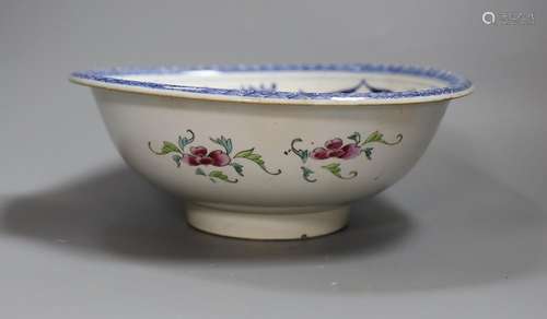 A Chinese underglaze blue and famille rose decorated basin o...