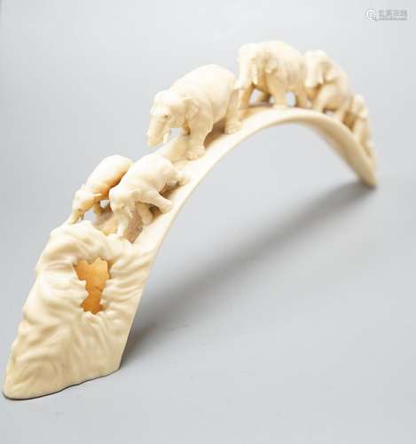 A hippopotamus tusk carving, two character mark, 25cm