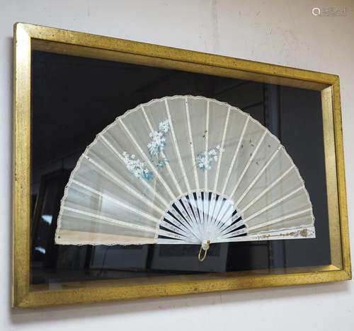 A framed 19th century French mother of pearl and painted sil...