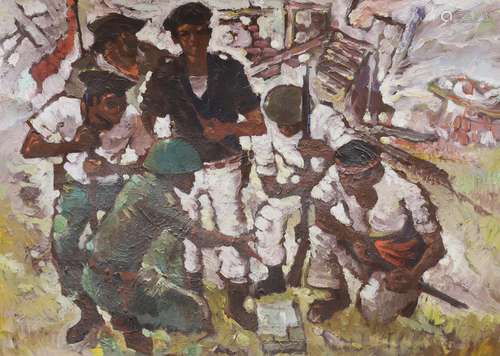 Modern British School, oil on canvas, Soldiers with Japanese...