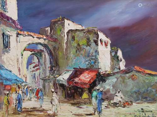 North African School, oil on canvas, Street scene, indistinc...