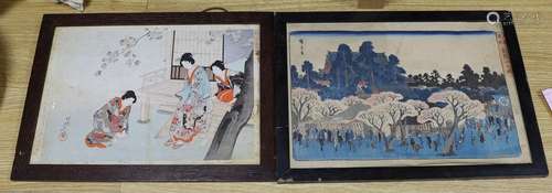 Two Japanese wood blocks, Utagawa Hiroshige, ‘View of Kinryû...