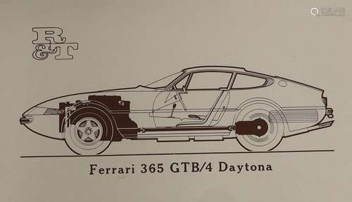 A limited edition sectional print, Ferrari, 365 GTB/4 Dayton...