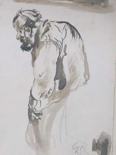 Attributed to Frank Brangwyn, watercolour, Study of a bearde...