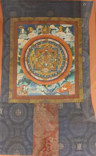 Tibetan School, painted thangka, Mandala with surrounding fi...