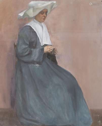 English School c.1900, oil on canvas, Study of a praying nun...