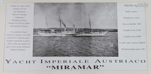 An Italian monochrome print of the steam yacht Miramar, 48 x...