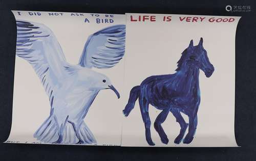 David Shrigley (1968-), two colour prints, Life is very good...