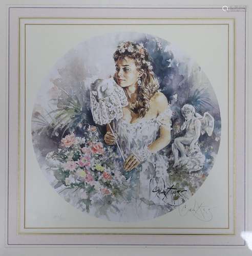 Gordon King, limited edition print, Woman with a lace paraso...