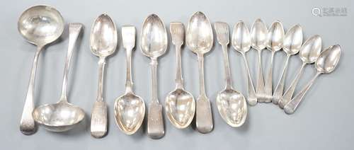 A set of six Victorian silver fiddle pattern dessert spoons,...