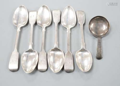 A set of six early Victorian silver fiddle pattern teaspoons...